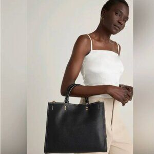 Quince Italian Leather Black Medium Convertible Satchel Purse Bag gold tone